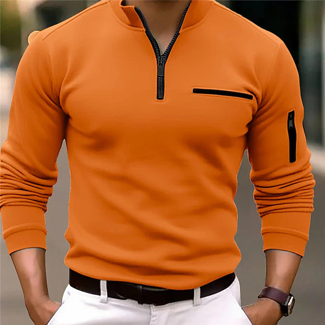 Ben - Sport-Poloshirt mit Stehkragen und Reißverschluss, langärmlig, einfarbig