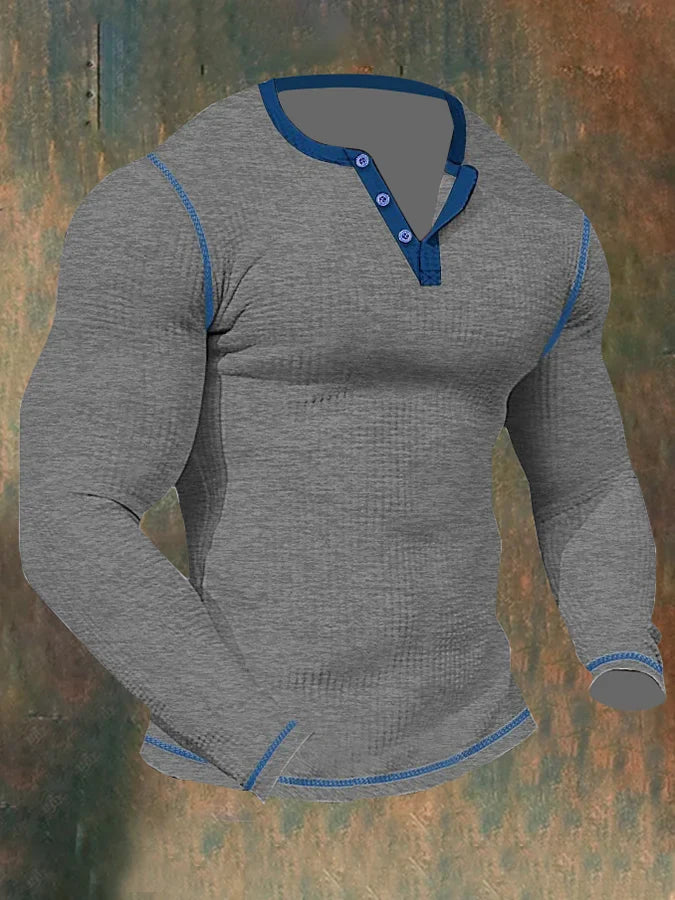 Lenn - Herren-Sport-Langarm-T-Shirt mit Waffelmuster und Henley-Kragen