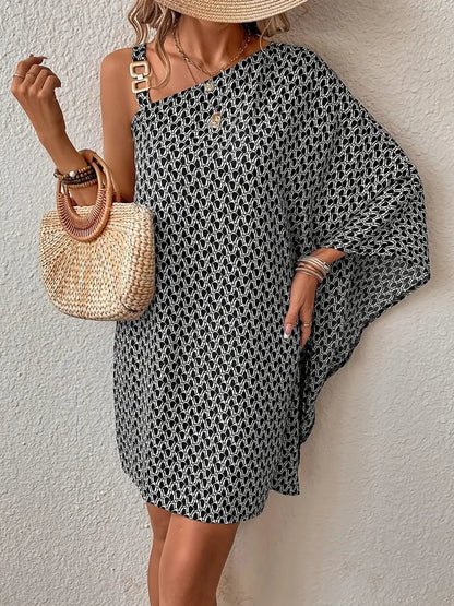 Emily - Asymmetrisches Kleid mit Alloverdruck