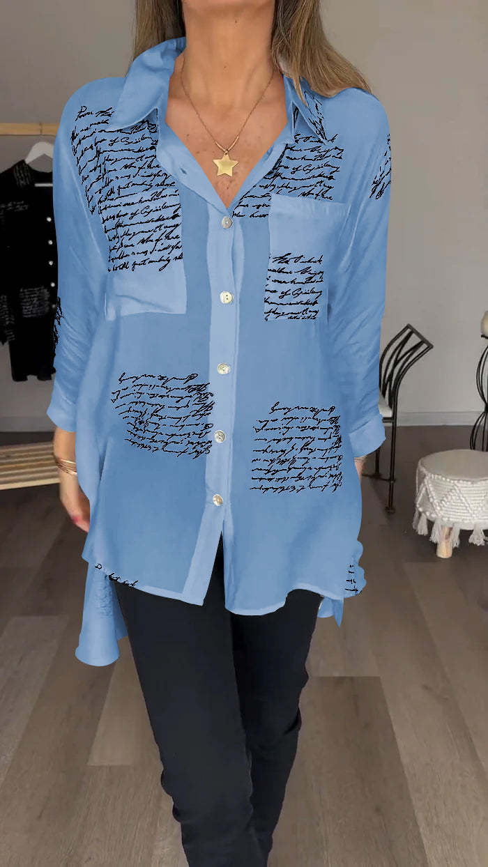 Modisches Hemd mit Revers und Buchstabenprint - Claire
