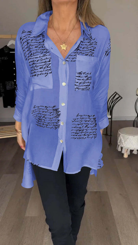 Modisches Hemd mit Revers und Buchstabenprint - Claire