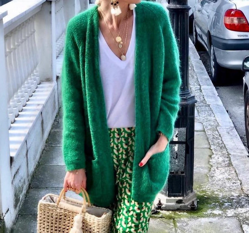 Monci® - Lässige einfarbige Strickjacke mit langen Ärmeln