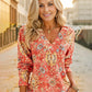 SpringStil® - Boho Sommer Blume Rot V-Ausschnitt Top
