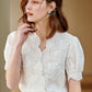 Retro V-Ausschnitt Besticktes Chiffonhemd - Ylana