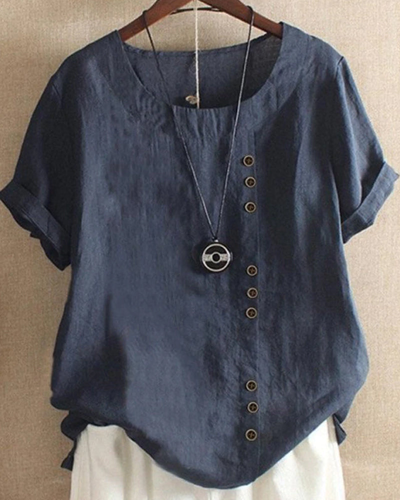 Einfarbiges Kurzarm-T-Shirt mit Rundhalsausschnitt - Vera