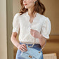 Retro V-Ausschnitt Besticktes Chiffonhemd - Ylana