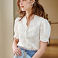 Retro V-Ausschnitt Besticktes Chiffonhemd - Ylana