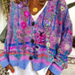 Fiona – damen-cardigan aus wollflanell mit retro-print