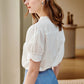 Retro V-Ausschnitt Besticktes Chiffonhemd - Ylana