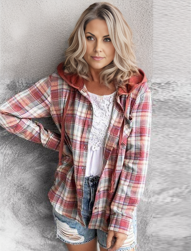 HerbstTrend® - 90er Jahre Karo Hoodie Knopfleiste