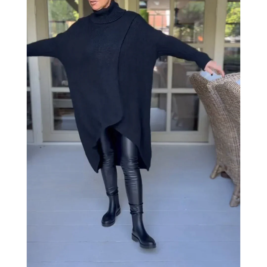 AMALIE -  Langer Pullover mit hohem Halsausschnitt