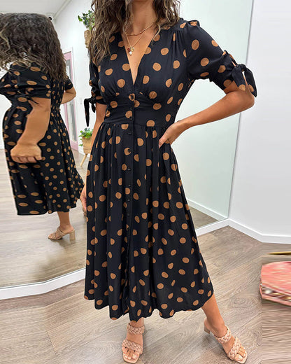 Kleid mit V-Ausschnitt und Polka Dots - Yara