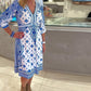 Lina - Blaues Musterkleid Boho-Chic