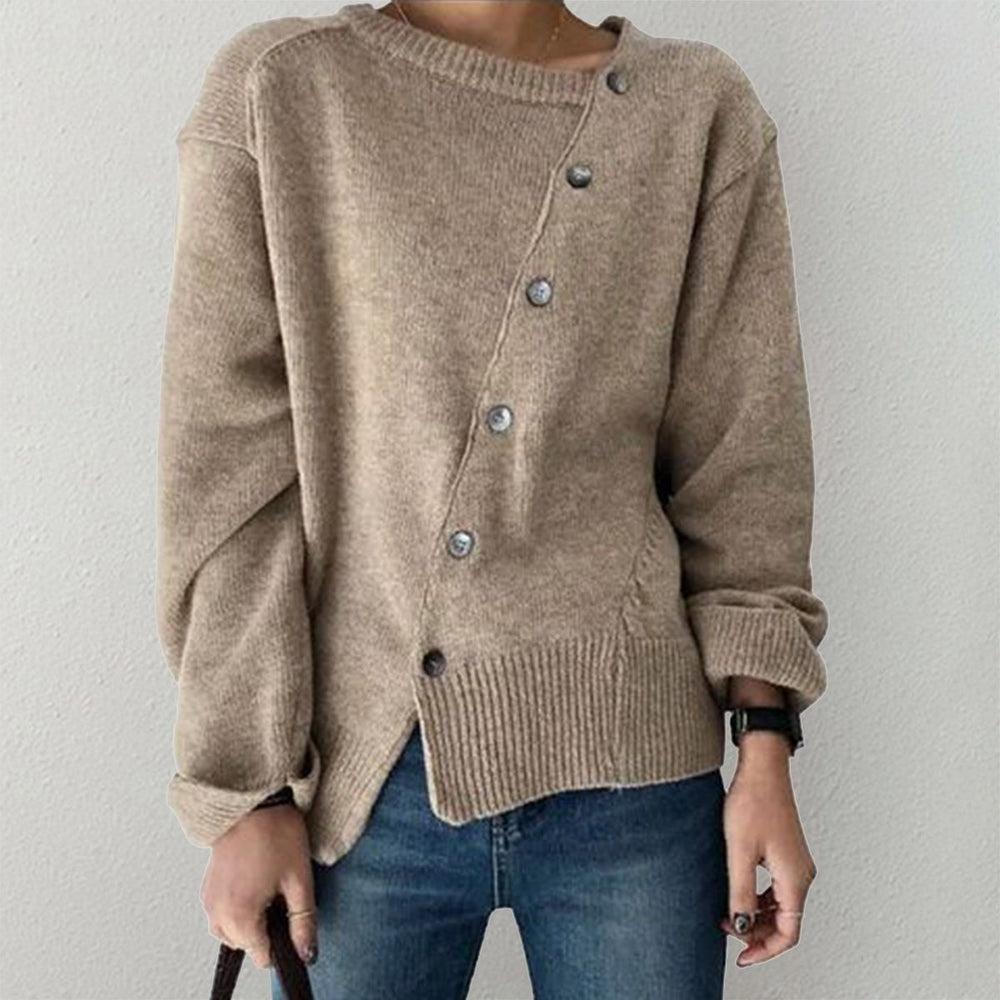 FallStil® - Asymmetrischer Langarmpullover mit Knopfleiste