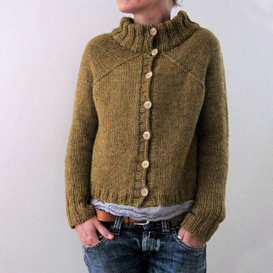 PureWear® - Hochgeschlossener Pullover mit übergroßen langen Ärmeln und Knopfleiste