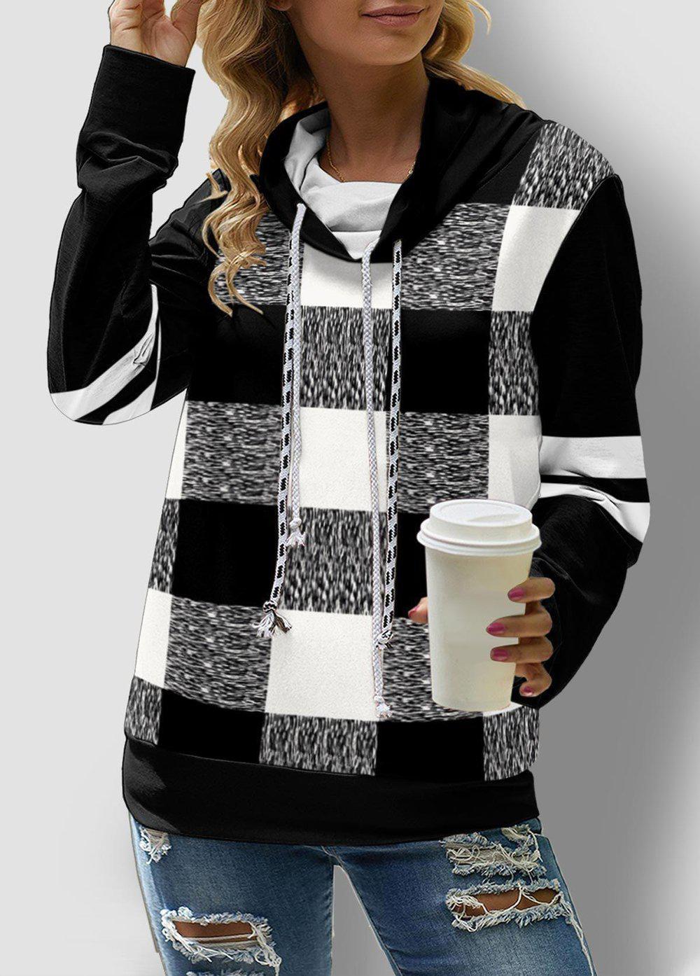 FallStil® - Schwarz-weißer Schachbrett-Kapuzenpulli