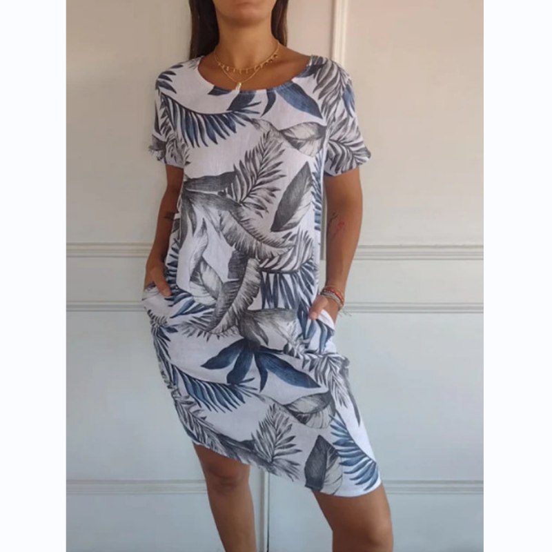 Eva - Weißes Midikleid mit Blättern
