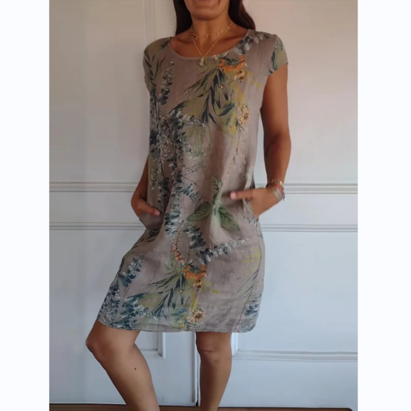 Eva - Weißes Midikleid mit Blättern