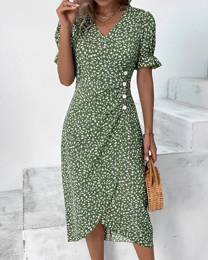 Anna - Grünes Blumenwickelkleid