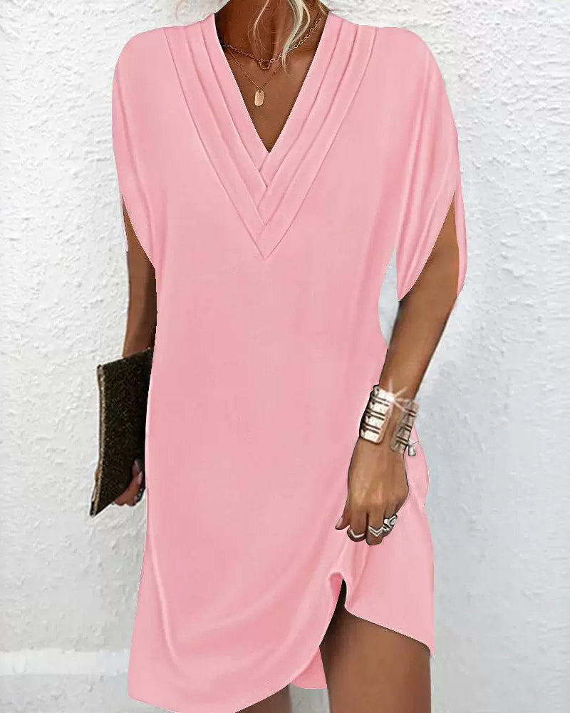 Mia - Olivgrünes V-Ausschnitt Kleid