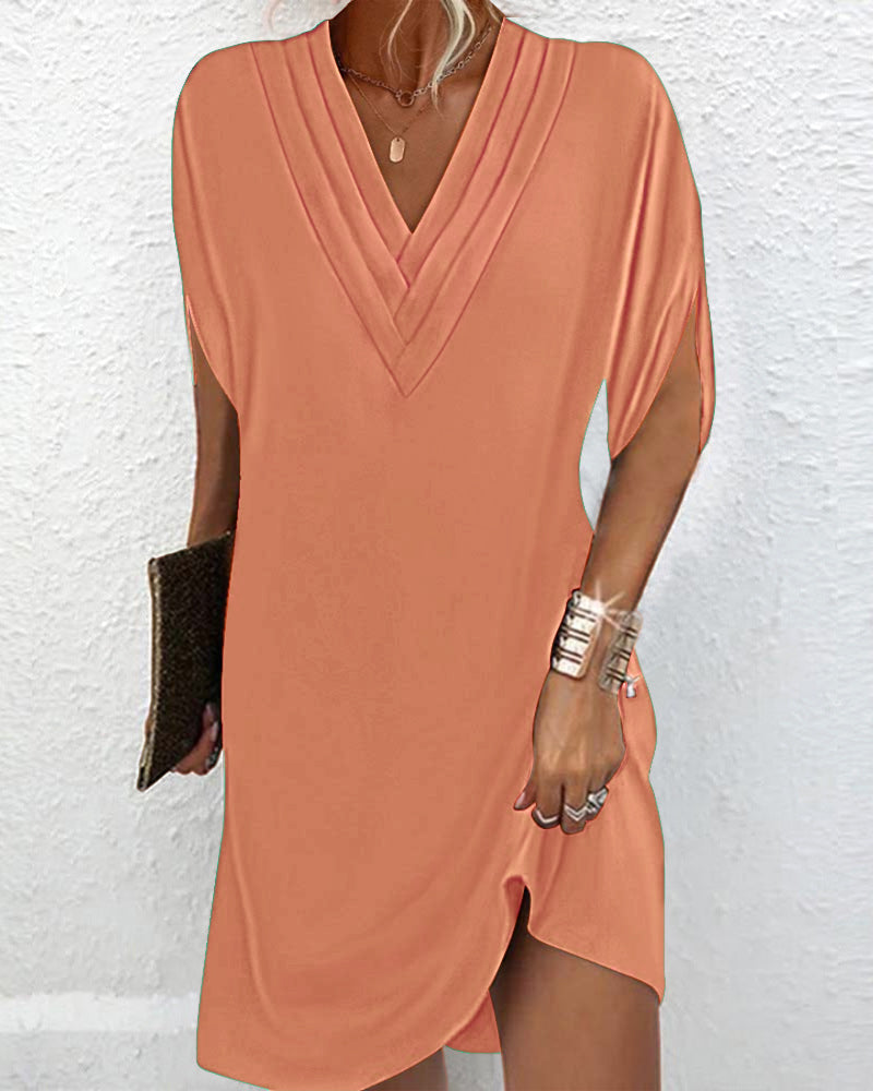 Mia - Olivgrünes V-Ausschnitt Kleid
