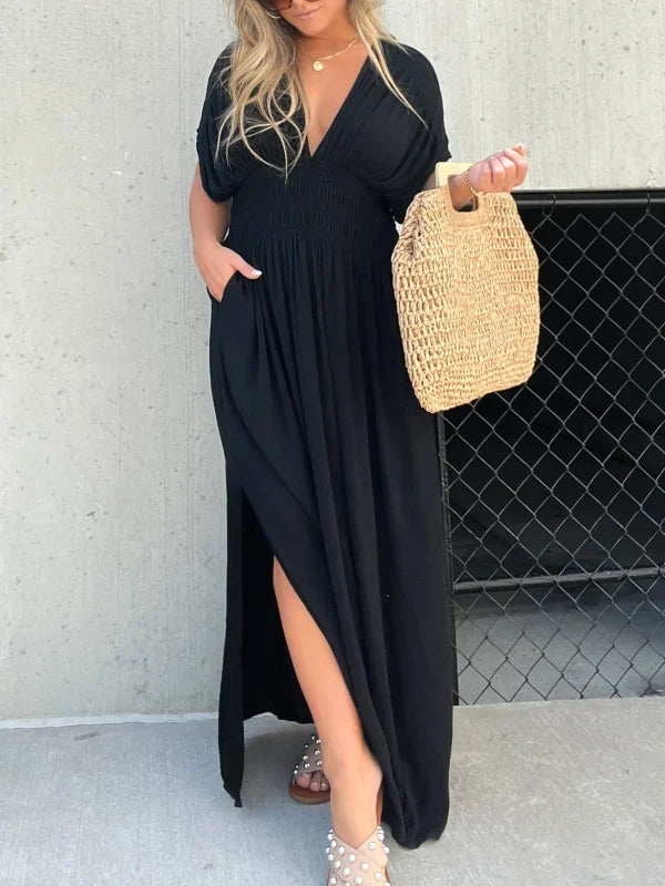 Maya | Schlitz V-neck Mühelos Maxi