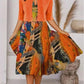 FallStil® - Orangefarbenes Midikleid mit halben Ärmeln und V-Ausschnitt
