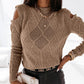 FallStil® - Brauner einfarbiger Pullover mit Rundhalsausschnitt
