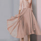 SpringStil® - Hellrosa Plissee ¾-Ärmel Maxikleid in A-Linie