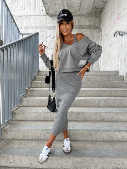 ELEGANTES KLEID UND SWEATSHIRT