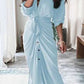 Harlet - Sommer Bandage Mode Knopf gerüschtes Kleid