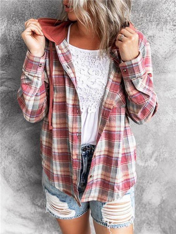 HerbstTrend® - 90er Jahre Karo Hoodie Knopfleiste
